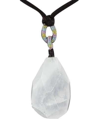 Semi Precious Gemstones Faceted Irregular Stones Pendant Brown Braided Rope Chain Necklace White Crystal $6.59 Necklaces