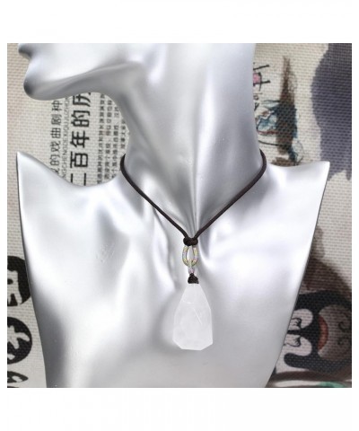 Semi Precious Gemstones Faceted Irregular Stones Pendant Brown Braided Rope Chain Necklace White Crystal $6.59 Necklaces