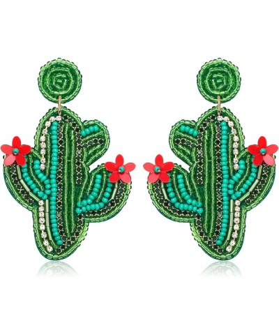 Beade Dangle Earring Pineapple Cactus Earring Bohemian Fruit Beaded Drop Earrings for Women Girls Cactus Style $6.83 Earrings