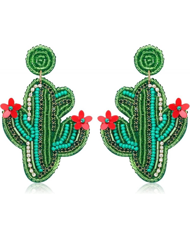 Beade Dangle Earring Pineapple Cactus Earring Bohemian Fruit Beaded Drop Earrings for Women Girls Cactus Style $6.83 Earrings