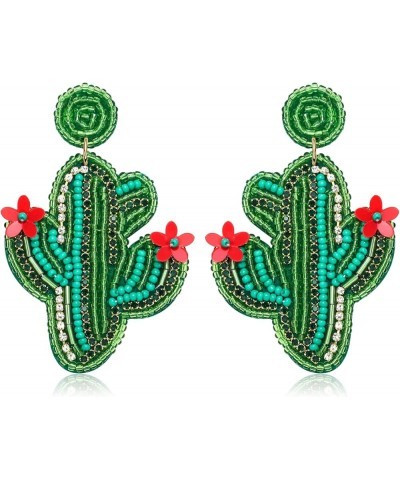 Beade Dangle Earring Pineapple Cactus Earring Bohemian Fruit Beaded Drop Earrings for Women Girls Cactus Style $6.83 Earrings