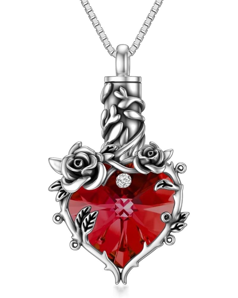 Rose Cremation Jewelry for Ashes Urn Necklace with Heart Crystal Rose Flower 925 Sterling Silver Ashes Pendant Necklaces for ...