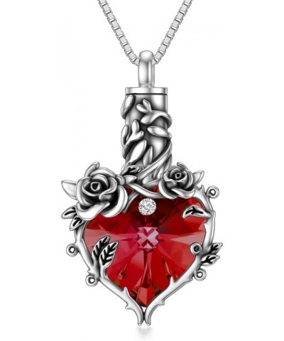 Rose Cremation Jewelry for Ashes Urn Necklace with Heart Crystal Rose Flower 925 Sterling Silver Ashes Pendant Necklaces for ...