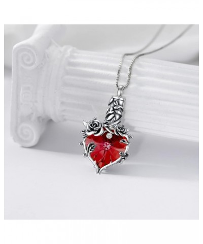 Rose Cremation Jewelry for Ashes Urn Necklace with Heart Crystal Rose Flower 925 Sterling Silver Ashes Pendant Necklaces for ...