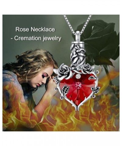 Rose Cremation Jewelry for Ashes Urn Necklace with Heart Crystal Rose Flower 925 Sterling Silver Ashes Pendant Necklaces for ...