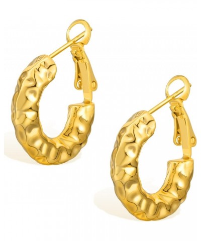 Thick Hoop Earrings Howllow 14K Gold Plated Gold Hoops for Women 20.0 Millimeters Gold-Hammered Texture $10.63 Earrings