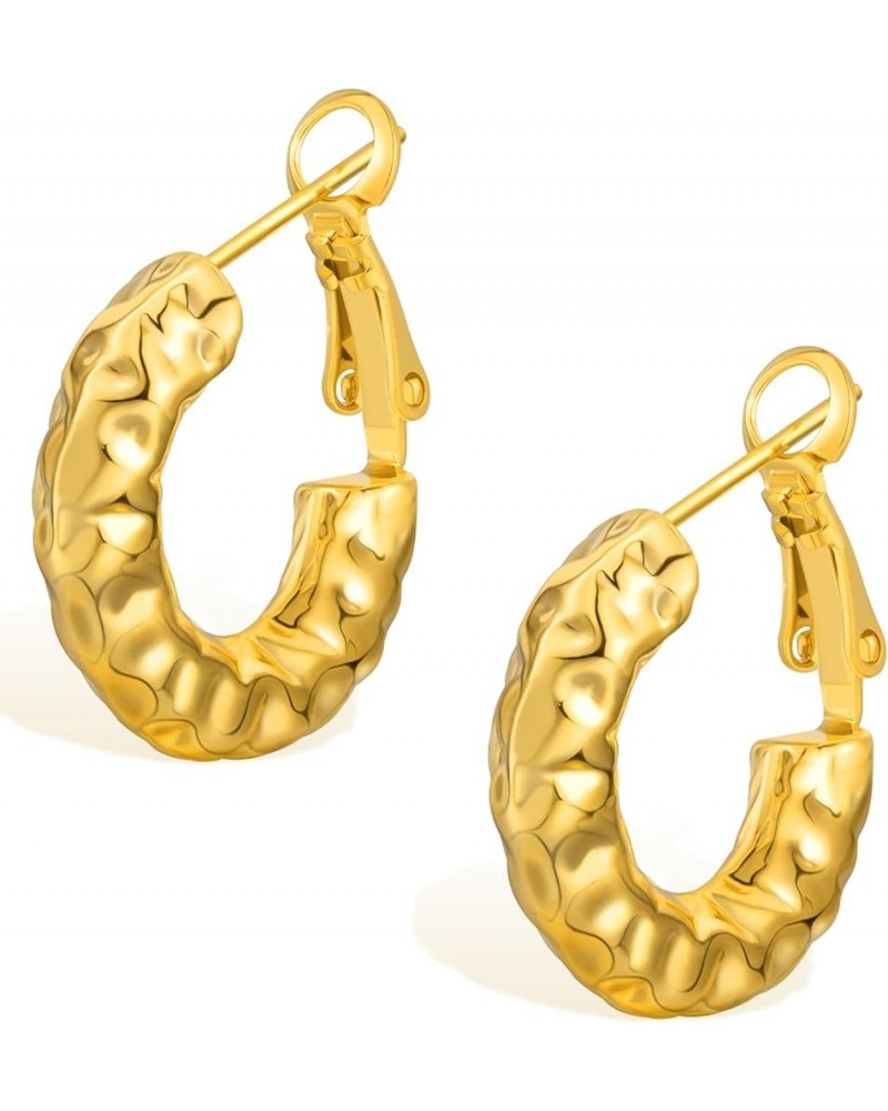 Thick Hoop Earrings Howllow 14K Gold Plated Gold Hoops for Women 20.0 Millimeters Gold-Hammered Texture $10.63 Earrings