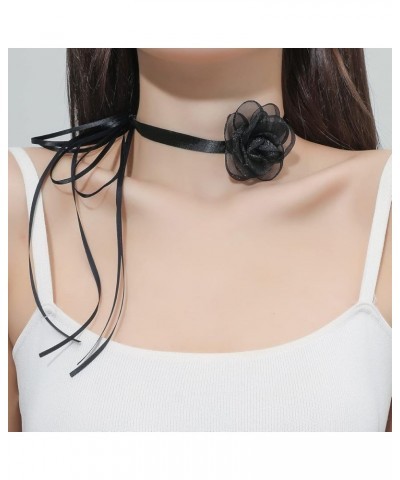 Bohemian Lace Flower Collar Choker Necklace Soft Black White Flower Tie Cravat Necklace Wedding Jewelry Gift for Women Girls ...