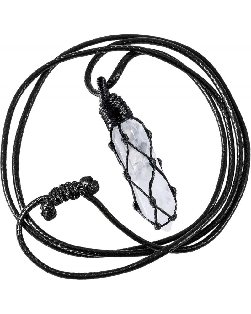 Hexagonal Stone Pendant for Women and Men, Hand Braided Wrapped Healing Crystal Pointed Necklace 4-White/Rock Quartz $12.59 N...