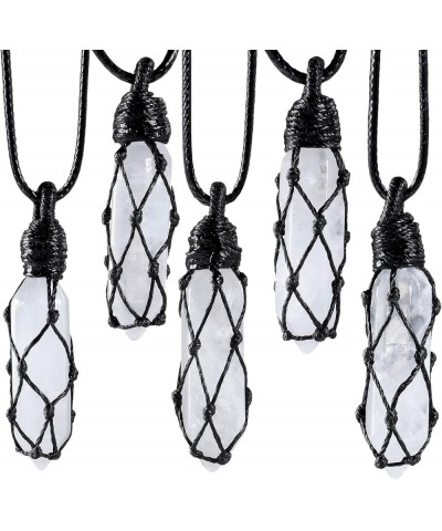 Hexagonal Stone Pendant for Women and Men, Hand Braided Wrapped Healing Crystal Pointed Necklace 4-White/Rock Quartz $12.59 N...