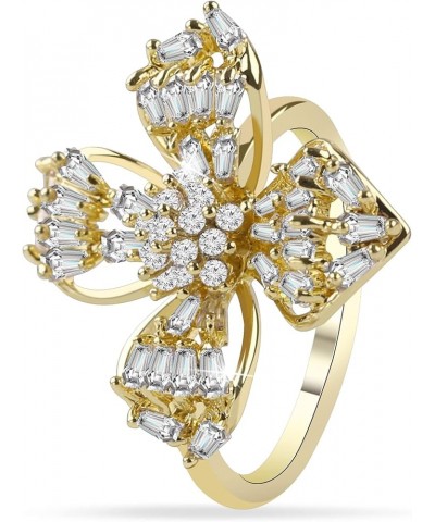 Gold Plated Adjustable Ring Simulated Diamond CZ Ring for Young Girls Women 4Petals Flower $5.30 Rings