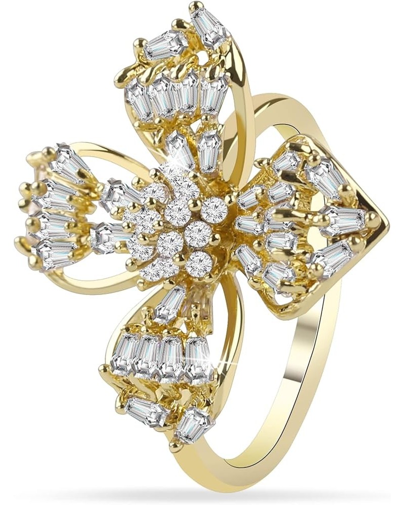 Gold Plated Adjustable Ring Simulated Diamond CZ Ring for Young Girls Women 4Petals Flower $5.30 Rings