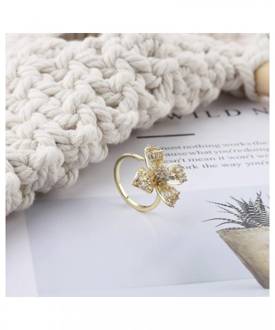 Gold Plated Adjustable Ring Simulated Diamond CZ Ring for Young Girls Women 4Petals Flower $5.30 Rings