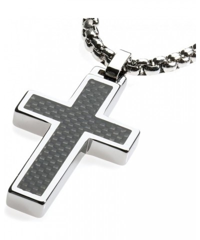 Unique GESTALT® Tungsten Cross Pendant with 4mm Surgical Stainless Steel Box Chain. 26 Inches Tungsten Cross - Black Carbon F...