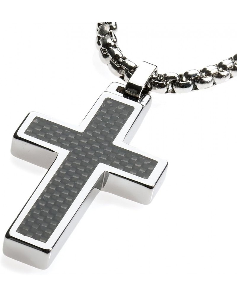 Unique GESTALT® Tungsten Cross Pendant with 4mm Surgical Stainless Steel Box Chain. 26 Inches Tungsten Cross - Black Carbon F...