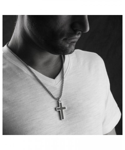 Unique GESTALT® Tungsten Cross Pendant with 4mm Surgical Stainless Steel Box Chain. 26 Inches Tungsten Cross - Black Carbon F...