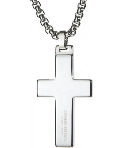 Unique GESTALT® Tungsten Cross Pendant with 4mm Surgical Stainless Steel Box Chain. 26 Inches Tungsten Cross - Black Carbon F...