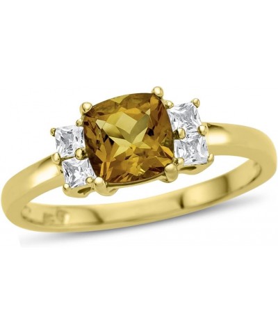 Solid 10k White, Yellow Gold or 6x6mm Cushion-Cut Center Stone with Side White Topaz Ri Citrine (Yellow Gold) $113.74 Rings