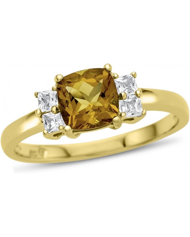 Solid 10k White, Yellow Gold or 6x6mm Cushion-Cut Center Stone with Side White Topaz Ri Citrine (Yellow Gold) $113.74 Rings