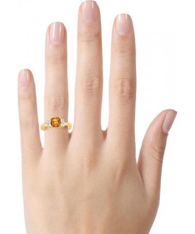 Solid 10k White, Yellow Gold or 6x6mm Cushion-Cut Center Stone with Side White Topaz Ri Citrine (Yellow Gold) $113.74 Rings