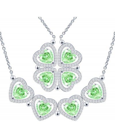 2 IN 1 Lucky Four Leaf Clover Necklaces for Women & Girls, Shamrock CZ Birthstone folding Heart Necklace, Extendable & Foldab...