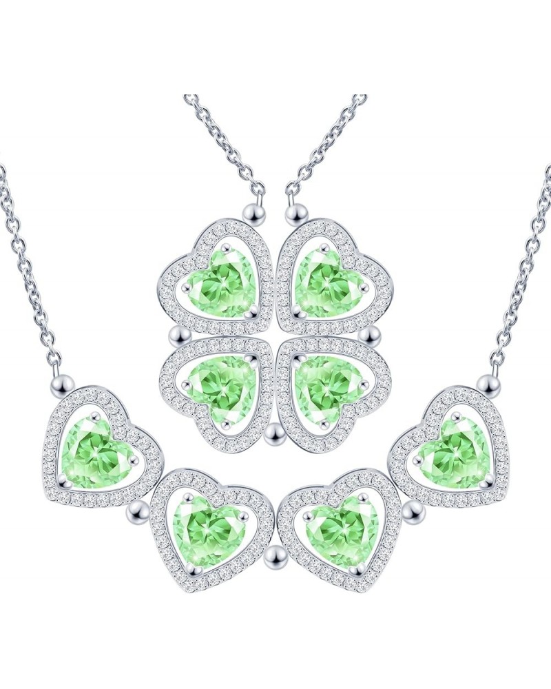 2 IN 1 Lucky Four Leaf Clover Necklaces for Women & Girls, Shamrock CZ Birthstone folding Heart Necklace, Extendable & Foldab...