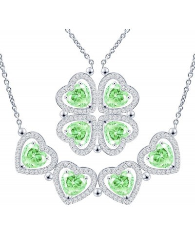 2 IN 1 Lucky Four Leaf Clover Necklaces for Women & Girls, Shamrock CZ Birthstone folding Heart Necklace, Extendable & Foldab...