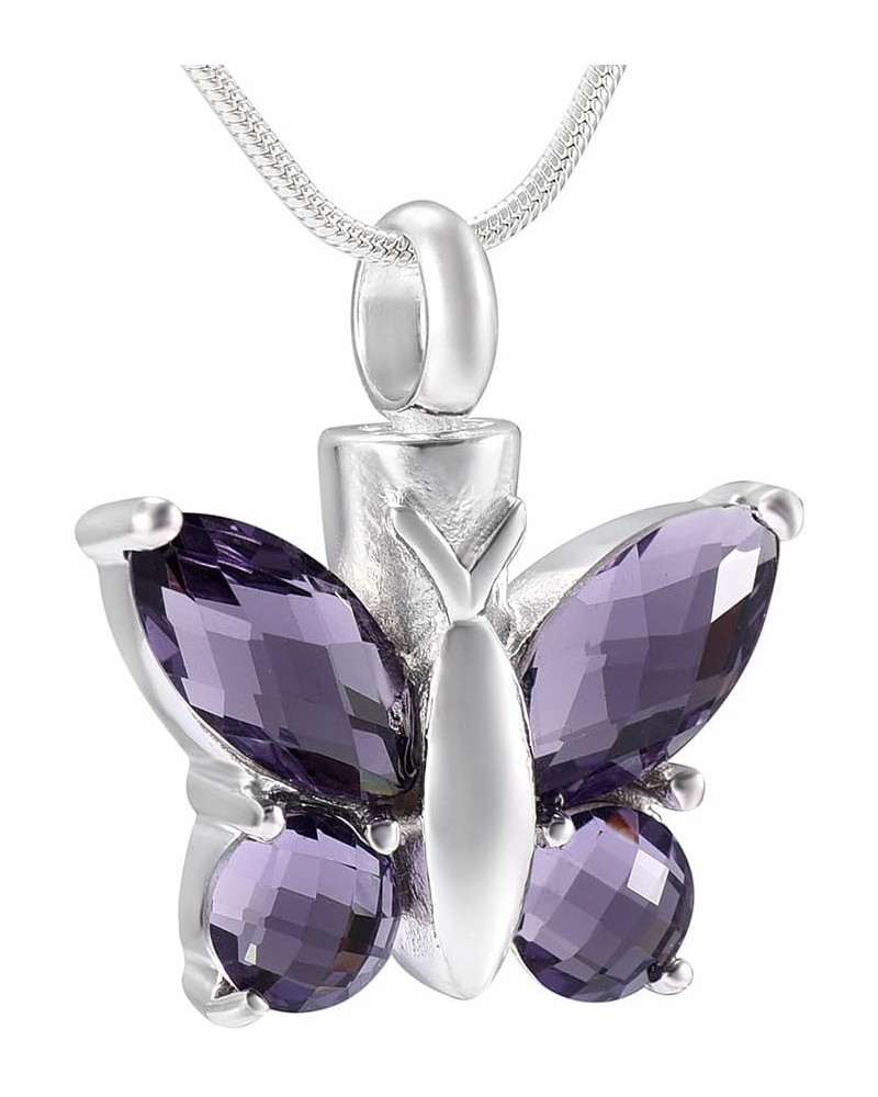 Silver Plated Crystal Butterfly Cremation Urn Necklace Hold Pet Ashes Keepsake Memorial Jewelry Purple $21.34 Necklaces