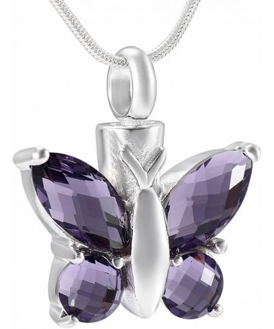 Silver Plated Crystal Butterfly Cremation Urn Necklace Hold Pet Ashes Keepsake Memorial Jewelry Purple $21.34 Necklaces