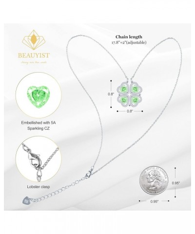 2 IN 1 Lucky Four Leaf Clover Necklaces for Women & Girls, Shamrock CZ Birthstone folding Heart Necklace, Extendable & Foldab...