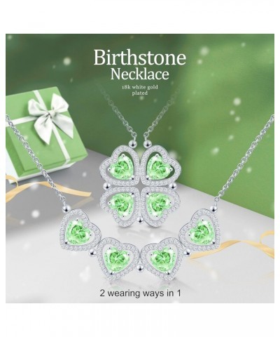 2 IN 1 Lucky Four Leaf Clover Necklaces for Women & Girls, Shamrock CZ Birthstone folding Heart Necklace, Extendable & Foldab...