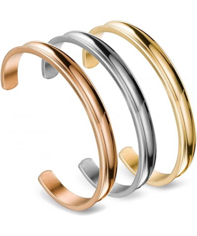 Stainless Steel Bracelet Grooved Cuff Bangle for Women Girls 3pcs/Set $11.21 Bracelets