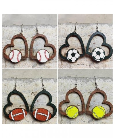 Wooden Sports Ball Earrings Geometric Heart Shaped Hollow Dangle Earrings Vintage Baseball Basketball Volleyball Football Dro...