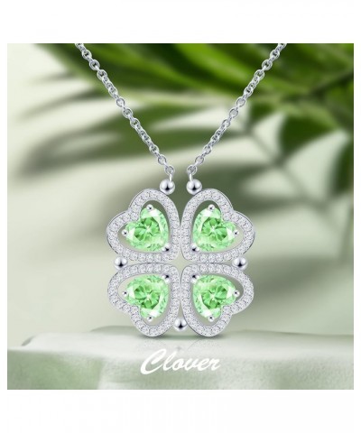 2 IN 1 Lucky Four Leaf Clover Necklaces for Women & Girls, Shamrock CZ Birthstone folding Heart Necklace, Extendable & Foldab...