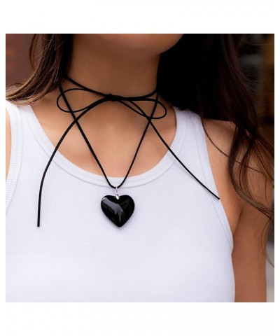 Trendy Puffy Heart Choker Necklace Big Heart Pendant Adjustable Velvet Chain Heart Necklaces Y2K Jewelry Accessories for Wome...