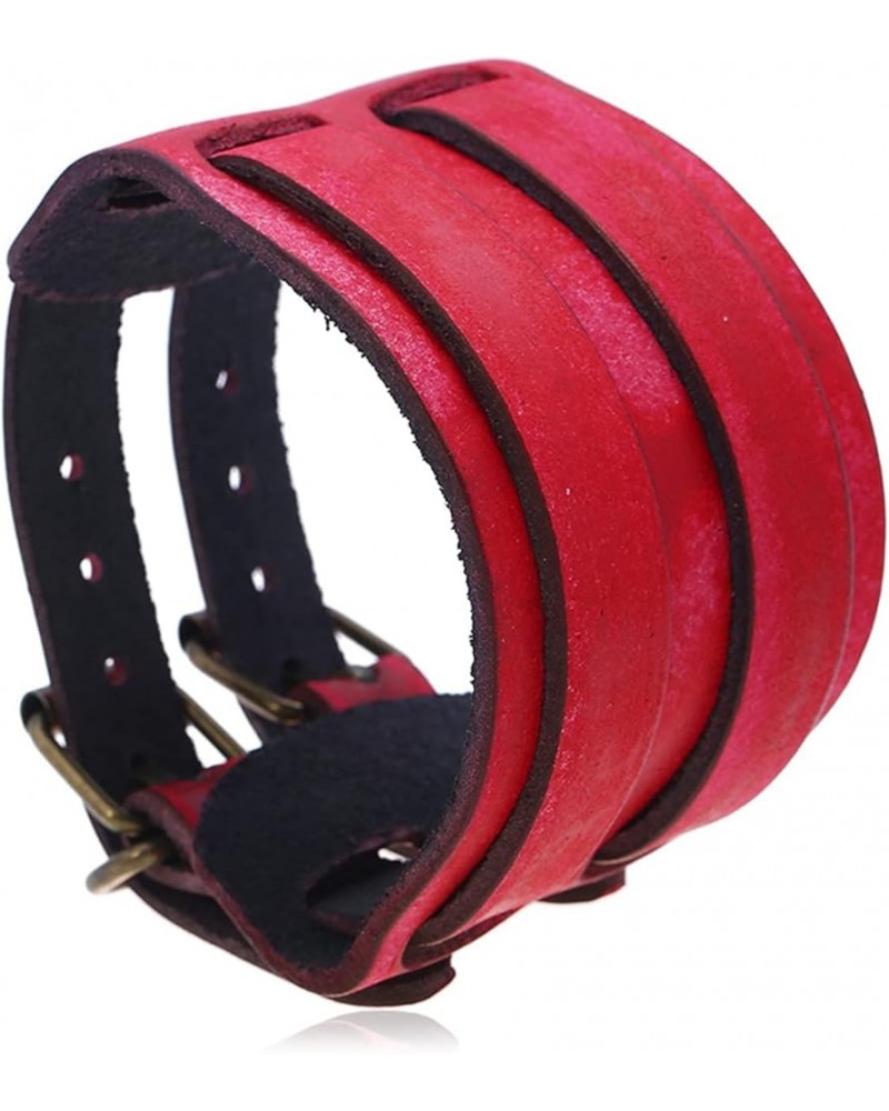 Punk Rock Belt Buckle Wristband Wide Leather Bracelet Arm Cuff Bracelet Red $7.98 Bracelets