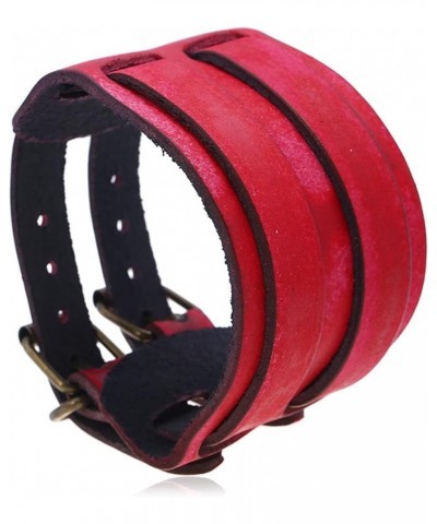 Punk Rock Belt Buckle Wristband Wide Leather Bracelet Arm Cuff Bracelet Red $7.98 Bracelets