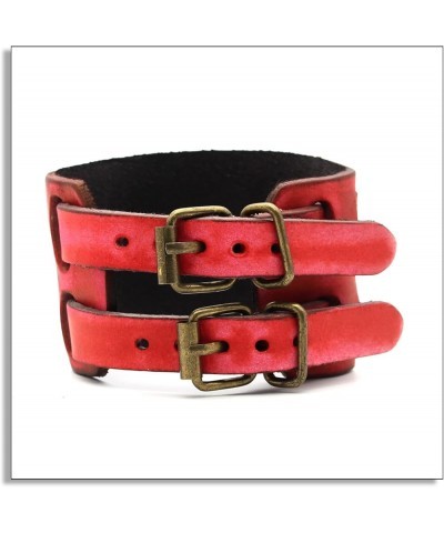 Punk Rock Belt Buckle Wristband Wide Leather Bracelet Arm Cuff Bracelet Red $7.98 Bracelets