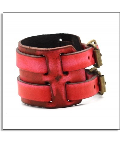 Punk Rock Belt Buckle Wristband Wide Leather Bracelet Arm Cuff Bracelet Red $7.98 Bracelets