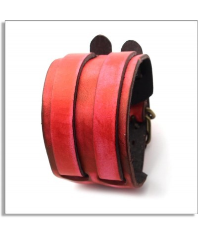 Punk Rock Belt Buckle Wristband Wide Leather Bracelet Arm Cuff Bracelet Red $7.98 Bracelets