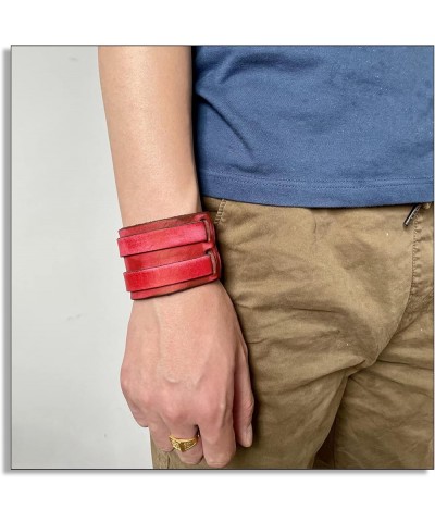 Punk Rock Belt Buckle Wristband Wide Leather Bracelet Arm Cuff Bracelet Red $7.98 Bracelets