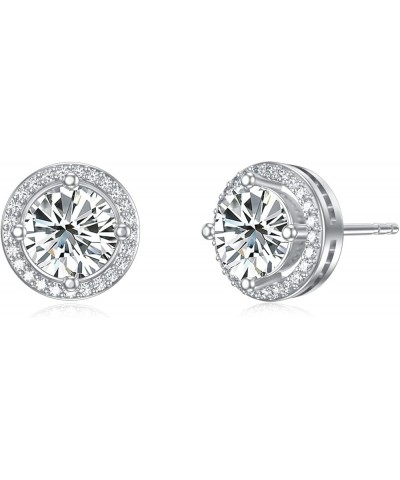 Moissanite Earrings 2ct D Color Brilliant Round Cut Halo Moissanite Simulated Diamond Stud Earrings for Women 18K White Gold ...