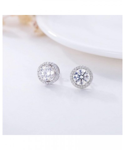 Moissanite Earrings 2ct D Color Brilliant Round Cut Halo Moissanite Simulated Diamond Stud Earrings for Women 18K White Gold ...