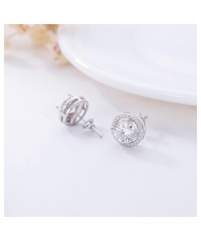 Moissanite Earrings 2ct D Color Brilliant Round Cut Halo Moissanite Simulated Diamond Stud Earrings for Women 18K White Gold ...