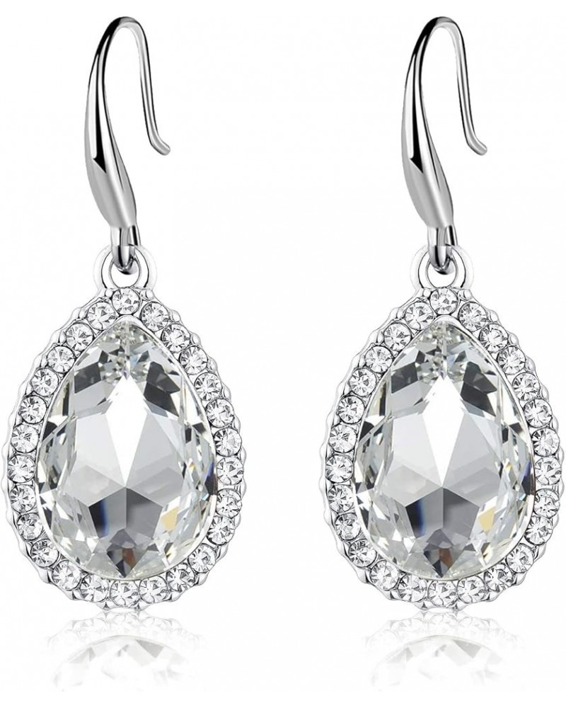 Austrian Crystal Teardrop Dangle Drop Earrings for Women Dangling 14K Gold Plated Hypoallergenic Jewelry White $9.20 Earrings