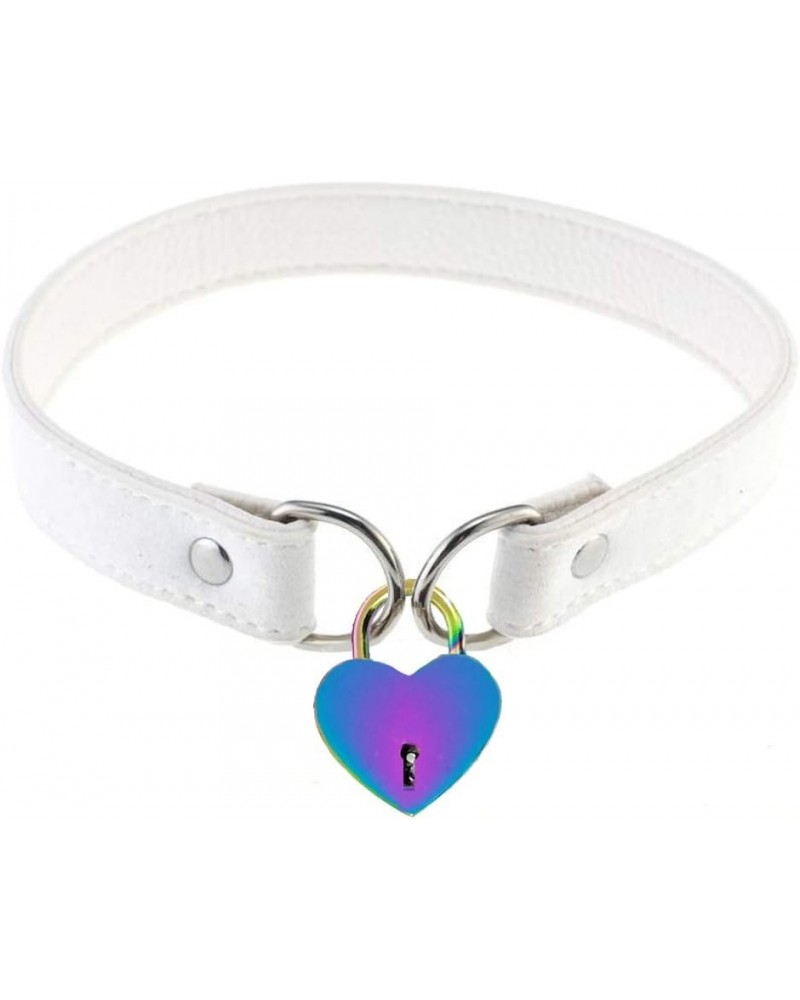 Love Heart Lock Collar Choker Necklace for Women Girl Punk Choker K-White Colorful Lock $11.00 Necklaces