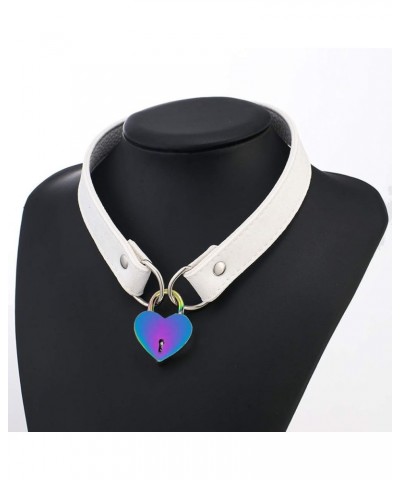 Love Heart Lock Collar Choker Necklace for Women Girl Punk Choker K-White Colorful Lock $11.00 Necklaces