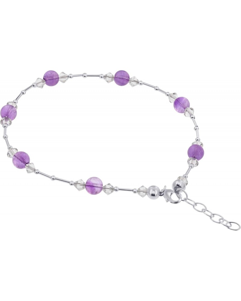 Purple Cats Eye and Clear AB Austrian Crystal 9 to 10.5 Inch Long Adjustable 925 Sterling Silver Anklet for Women $16.42 Anklets