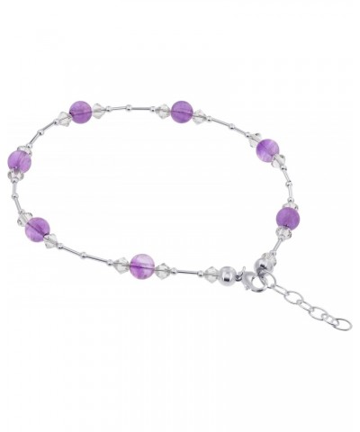 Purple Cats Eye and Clear AB Austrian Crystal 9 to 10.5 Inch Long Adjustable 925 Sterling Silver Anklet for Women $16.42 Anklets