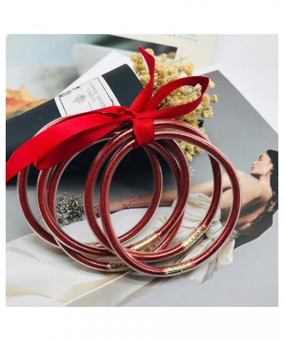 Glitter Jelly Bangles Bracelets Set for Women Glitter Filled Jelly Silicone Bracelets for Girls Deep Red $8.50 Bracelets